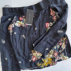 Zara Women's Black Floral Print Off The Shoulder Scarf Print Top Size XS…